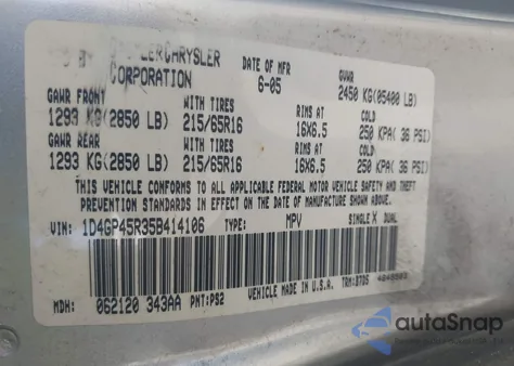 2005 Dodge Caravan Sxt z USA, uszkodzony, nr VIN 1D4GP45R35B414106